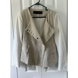 ZARA White & Beige Linen Motorcycle Jacket